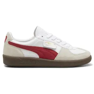 PUMA Mens Palermo Leather Lace Up Sneakers Shoes Casual - Off White, Red