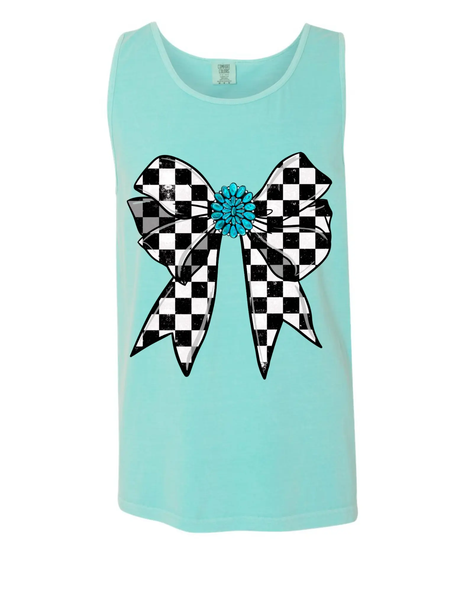 Checkered bow tank comfort color Tank top Checkered bow tank comfort color Tank top