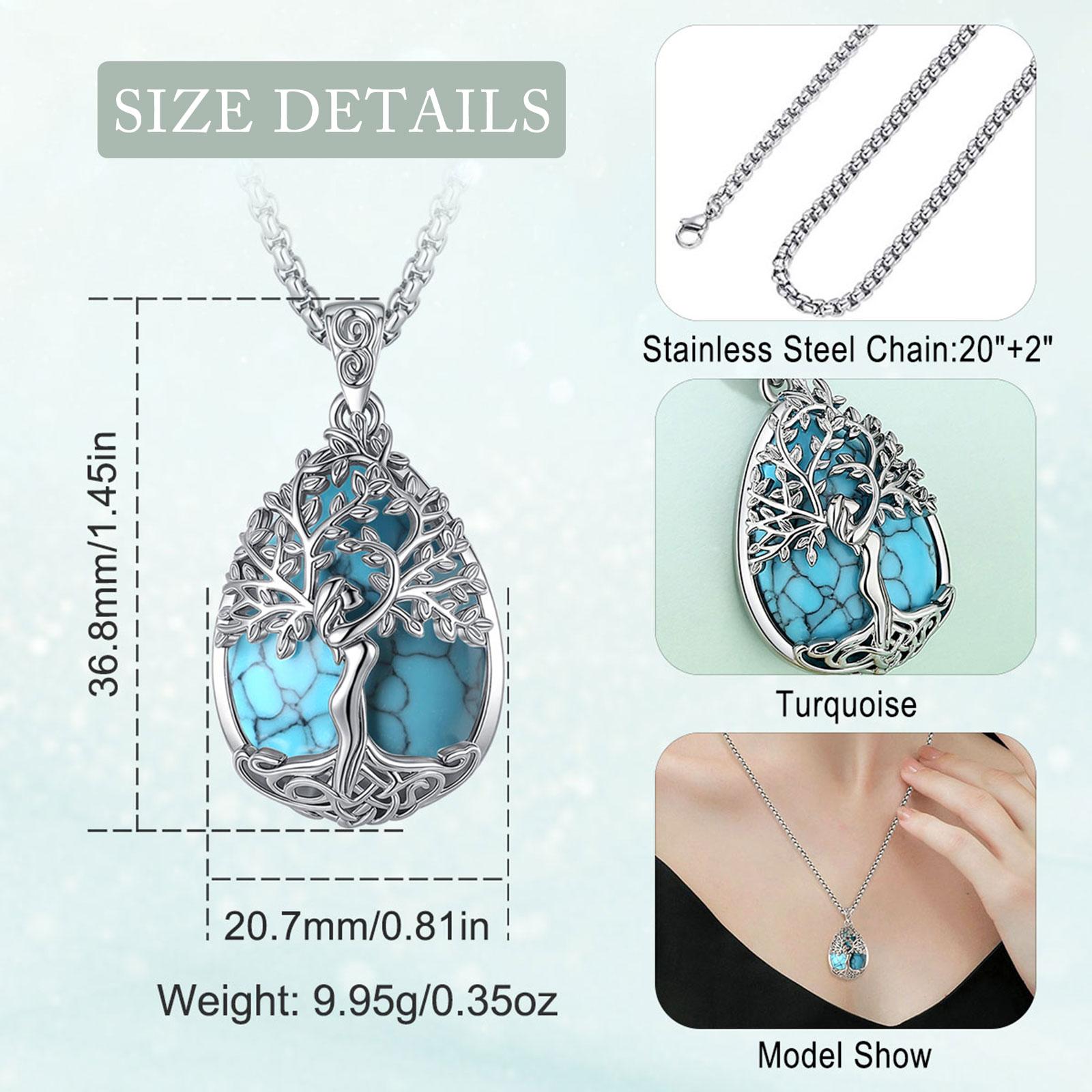 Eudora Tree of Life Tear Drop Necklace Healing Crystal Heart Pendant Goddess Amulet Jewelry with Amethyst Turquoise, Spiritual Protection Gift for Her Eudora Tree of Life Tear Drop Necklace Healing Crystal Heart Pendant Goddess Amulet Jewelry with Amethyst Turquoise, Spiritual Protection Gift for Her