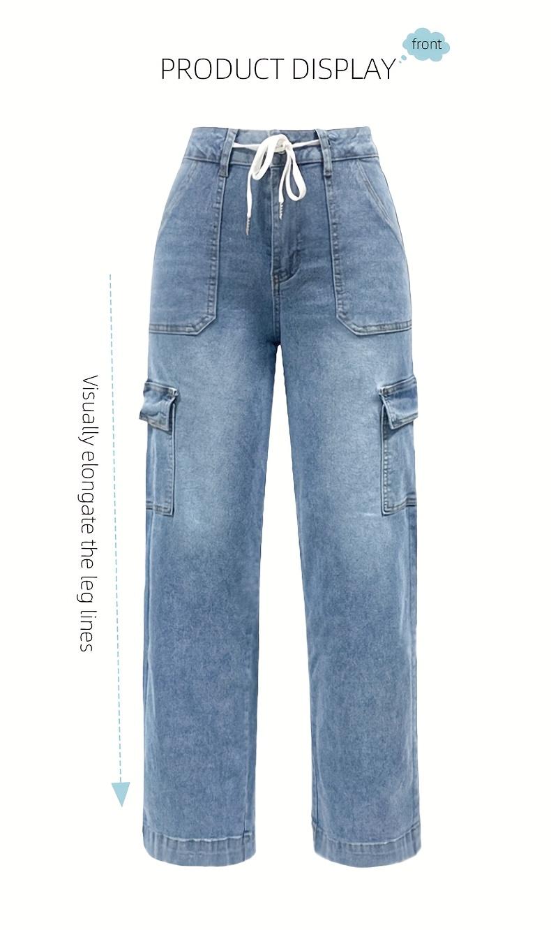 2026 New Style Women'S Leisure Straight-leg Jeans With Laces And Multiple Pockets.Casual Fashion Denim Fabric Sweatpants Jeans Fit Womenswear