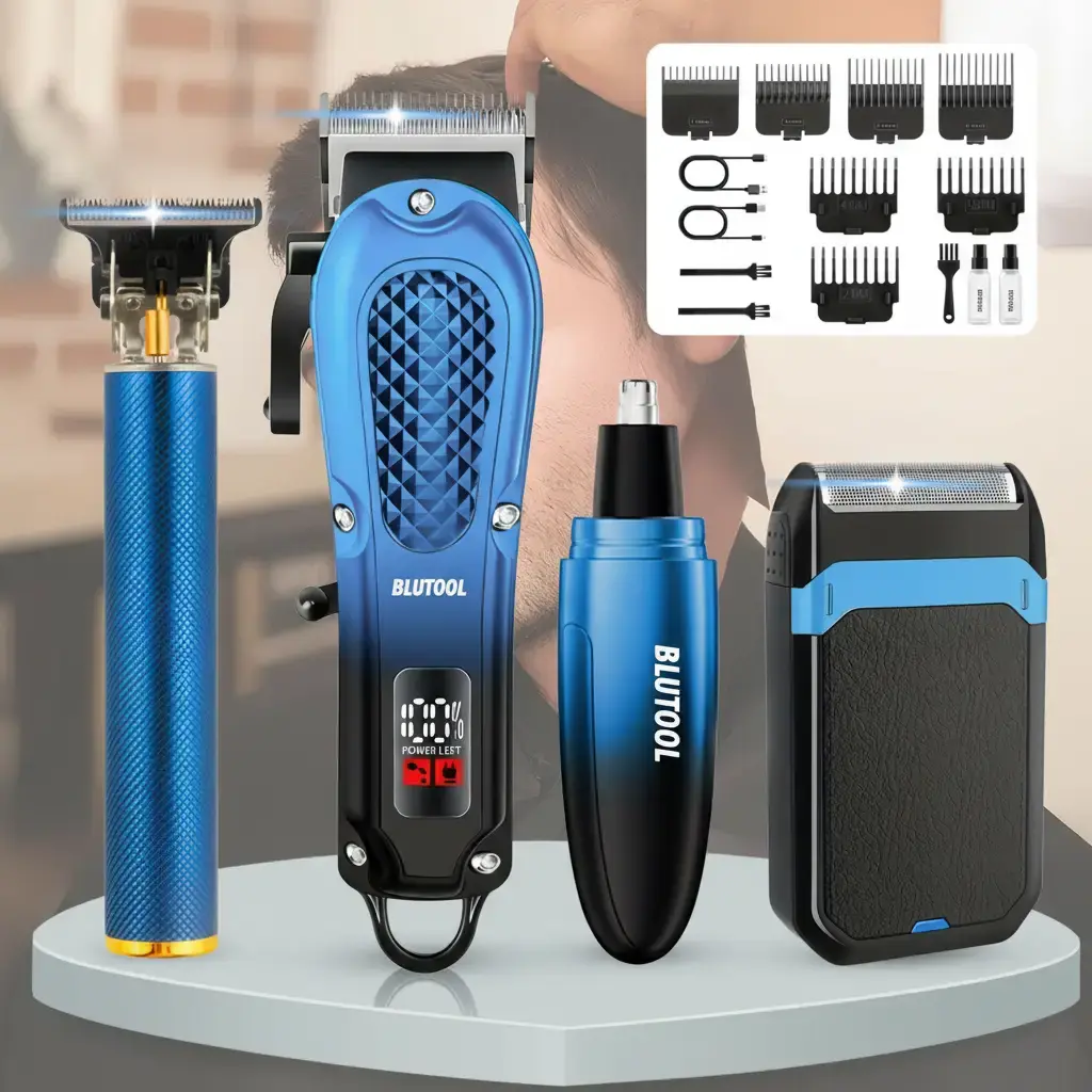 Professional Men's 4-in-1 Cordless Rechargeable Hair Clippers - Adjustable, Wireless Trimmer, Beard Trimmer Kit, Electric Shaver, Haircutting Machine with LED Display, for Home & Travel, Gifts for Fathers & Husbands, Adjustable Clipper