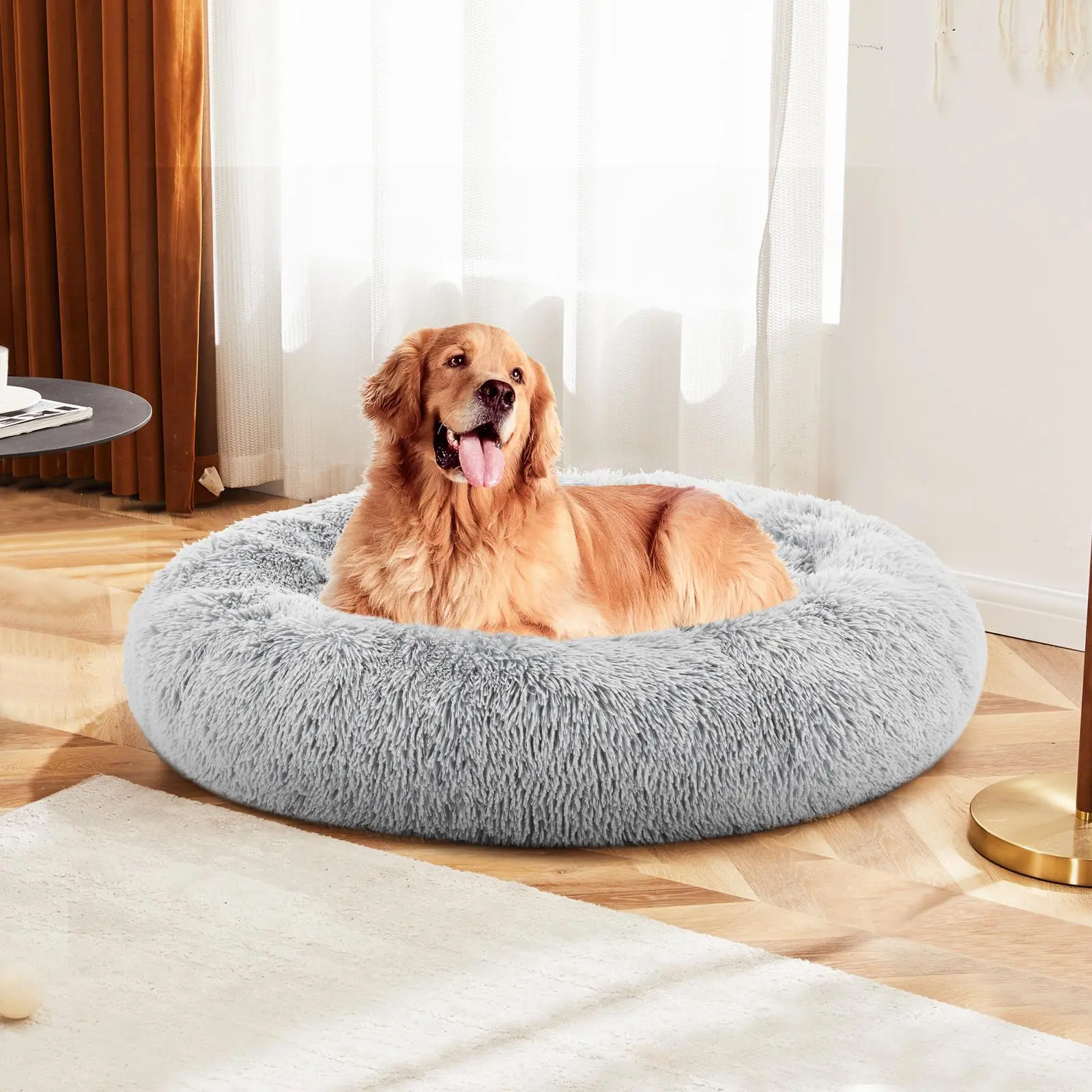 Sweetcrispy Dog Bed, Washable Comfortable Pet Bed for Medium to Large Dogs, Anti-Slip Round Fluffy Plush Faux Fur Dog Bed for Sleeping, Indoor
