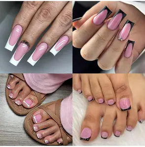 60Pcs Multicolored French Tip Press on Nails & Press on Toenails Set, Square Press on Nails Medium Fake Nails French False Toenails Full Cover Stick on Nails for  Manicure Kit, nails kit set elegant art wearable Dark glitter press-on  sweet foot short