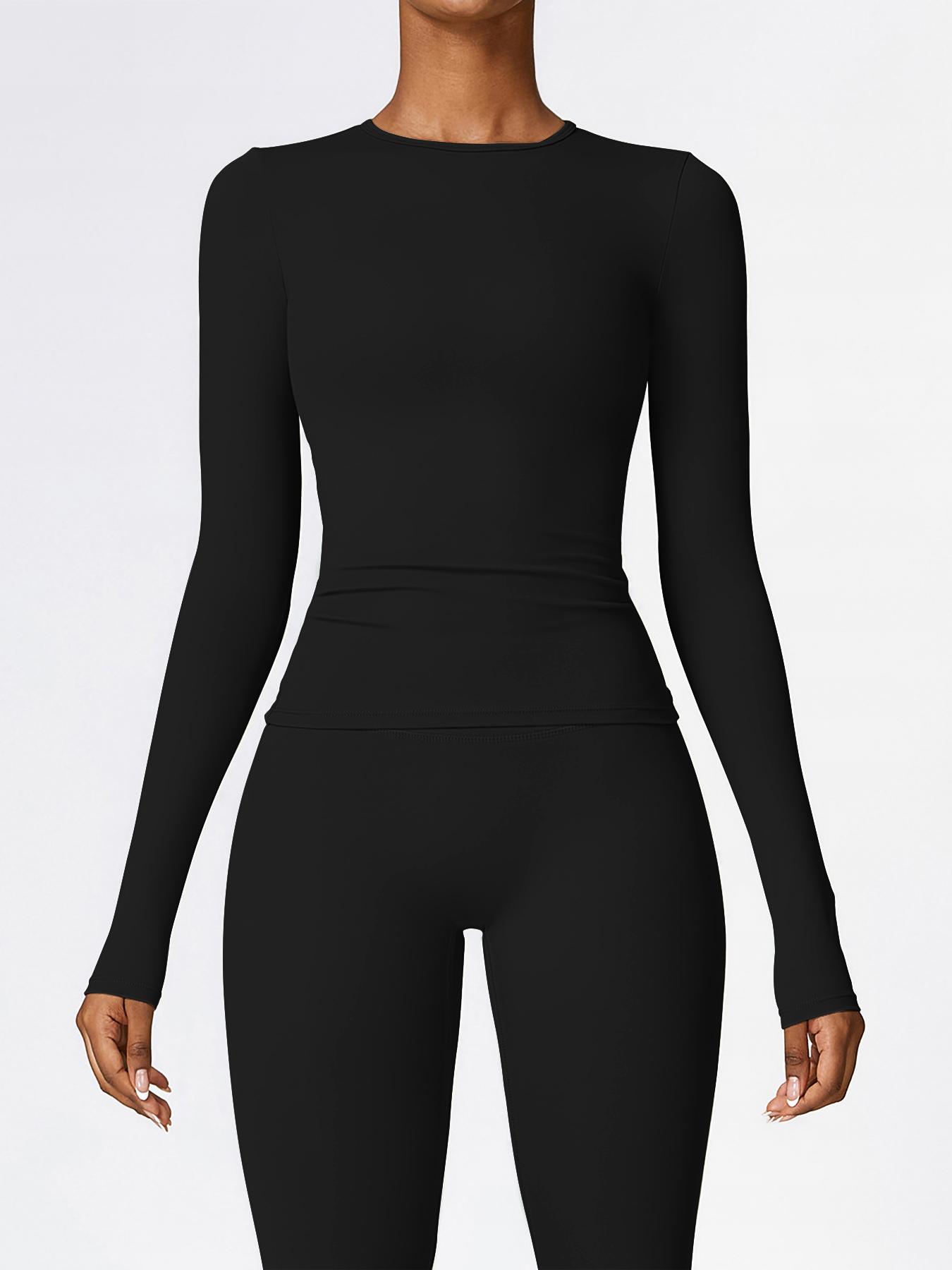 2pcs Set Women'S Long Sleeves Solid Crop High Waist Biker Pants Tracksuit Set Streetwear Tracksuit Sporty Breathable Comfy Outfits for Gym Workout Running Ladies Sportswear for Fall Minimalistic Outfit Cute Going Out Tops