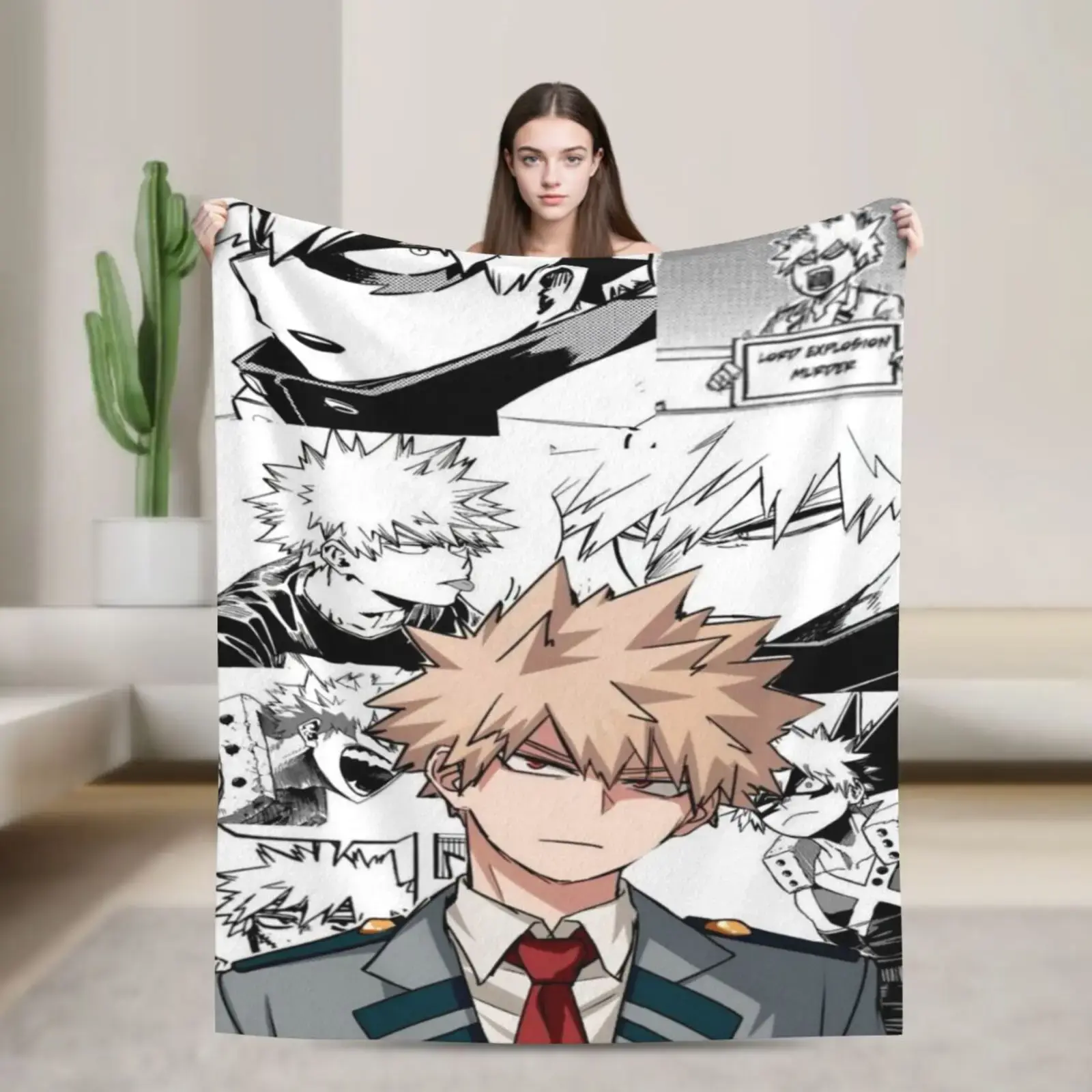 Anime Katsuki Bakugo Cartoon Printed Cozy Throw Blanket - Super Soft Flannel Fleece, All-Season Use for Couch, Bed, Cartoon Printed Blanket, Cozy Throw Blankets