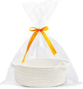 TikTok Viral Easter Basket for Kids & Gifts  – Small Woven Rope Easter Basket with Gift Bags & Ribbons | Cute Bunny Easter Egg Hunt Basket | Durable Cotton Storage Basket (12"x8"x5")