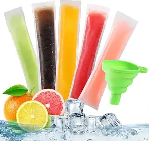 [50 count]DIY Disposable Ice Pop Bags Mold Bags Homemade ice lolly Bags with Silicone Funnel Freeze Snacks Freezer Tubes