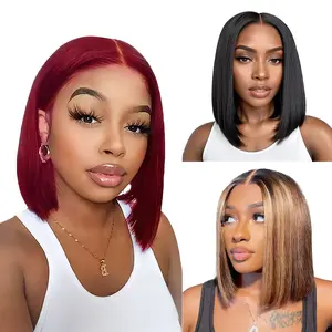 MIUULAAR Bone Straight 2x6 Short Bob HD Lace Glueless Pre Cut Lace Pre Plucked Hairline Pre Bleached Knots 200% Density Middle Parted Human Hair Wig for Effortless Elegance Lace Closure Wig Highlight Bob Wig