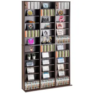 VEVOR Media Storage Cabinet,  , Adjustable DVD Cabinet, CD Storage Holds up to 1080 CDs, Protects & Organizes Music, Movie, Video Games or Memorabilia Collections-Espresso