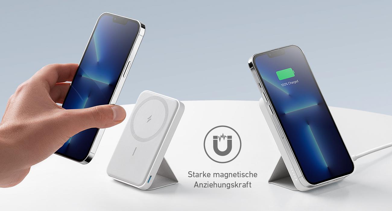 Anker Magnetic Power Bank, Built-In Foldable Stand, USB-C Port on the Side, 5,000mAh Capacity, Perfectly Compatible with iPhone 17/16/15/14/13 Series