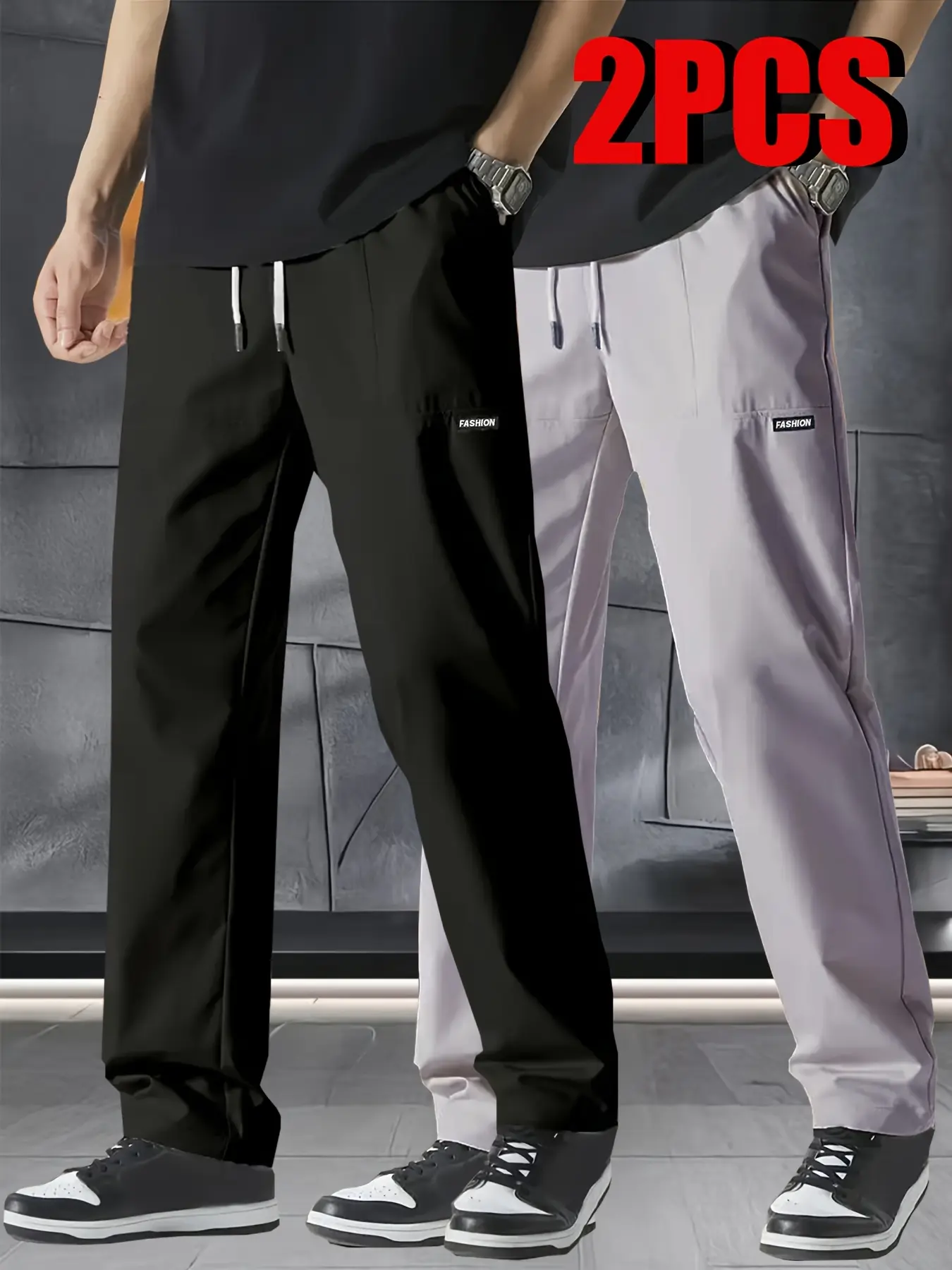 Men’s 2-Pack Casual Wide-Leg Pants, Menswear for Spring-Summer-Autumn, Comfortable Skin-Friendly Fashionable Bottoms Suitable for Outdoor Activities