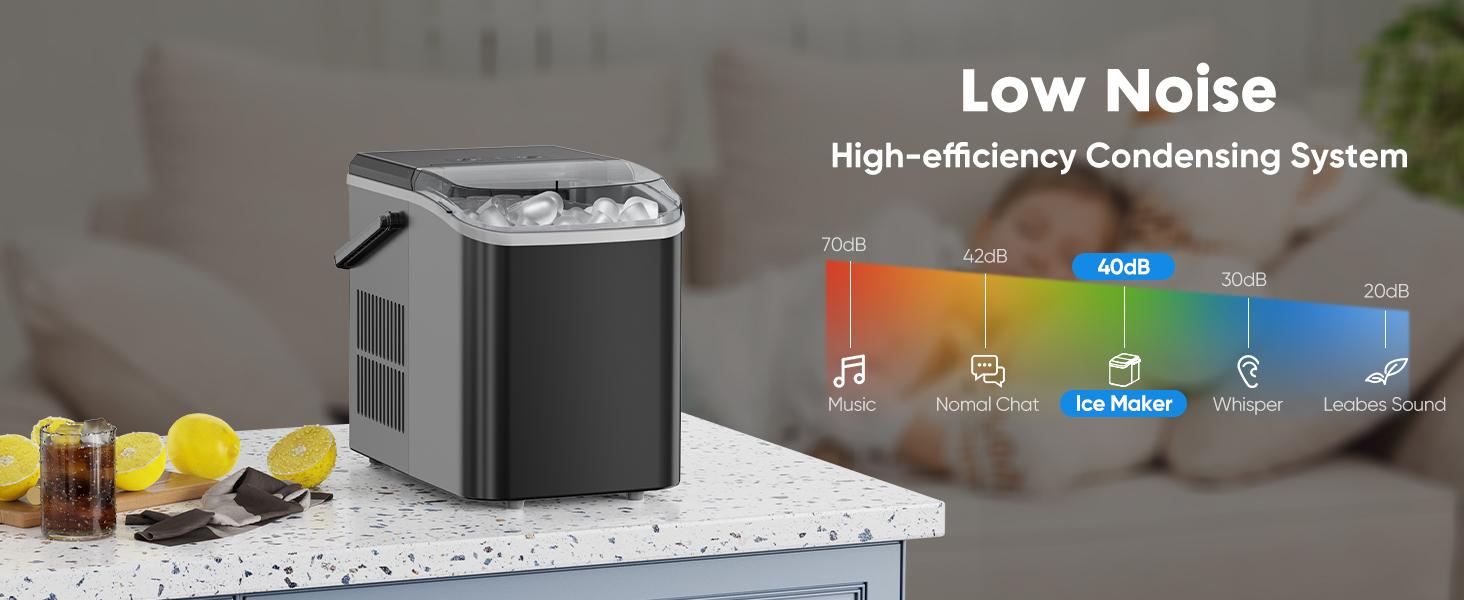 Portable Ice Maker Machine for Kitchen Counter Use with Removable Basket and Ice Scoop
