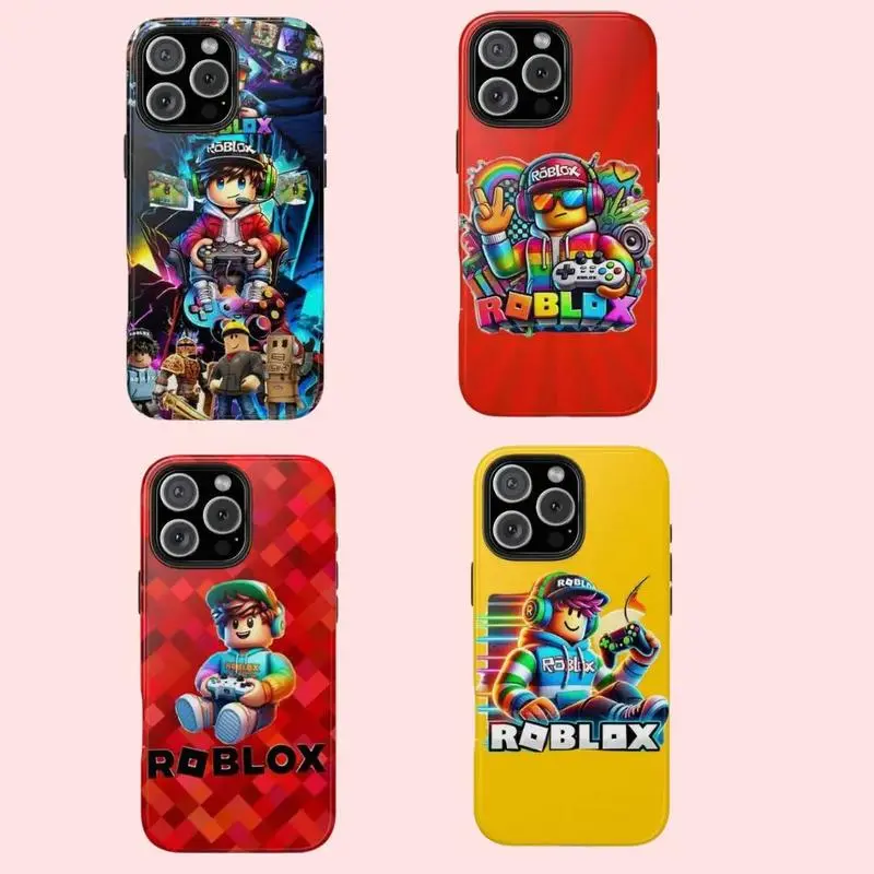 Custom Roblox Pixel Art Gamer Aesthetic Phone Case - Glossy Polycarbonate-TPU Casing, Shock-Resistant Accessory for iPhone 1-17 Pro Max Plus Cellphones
