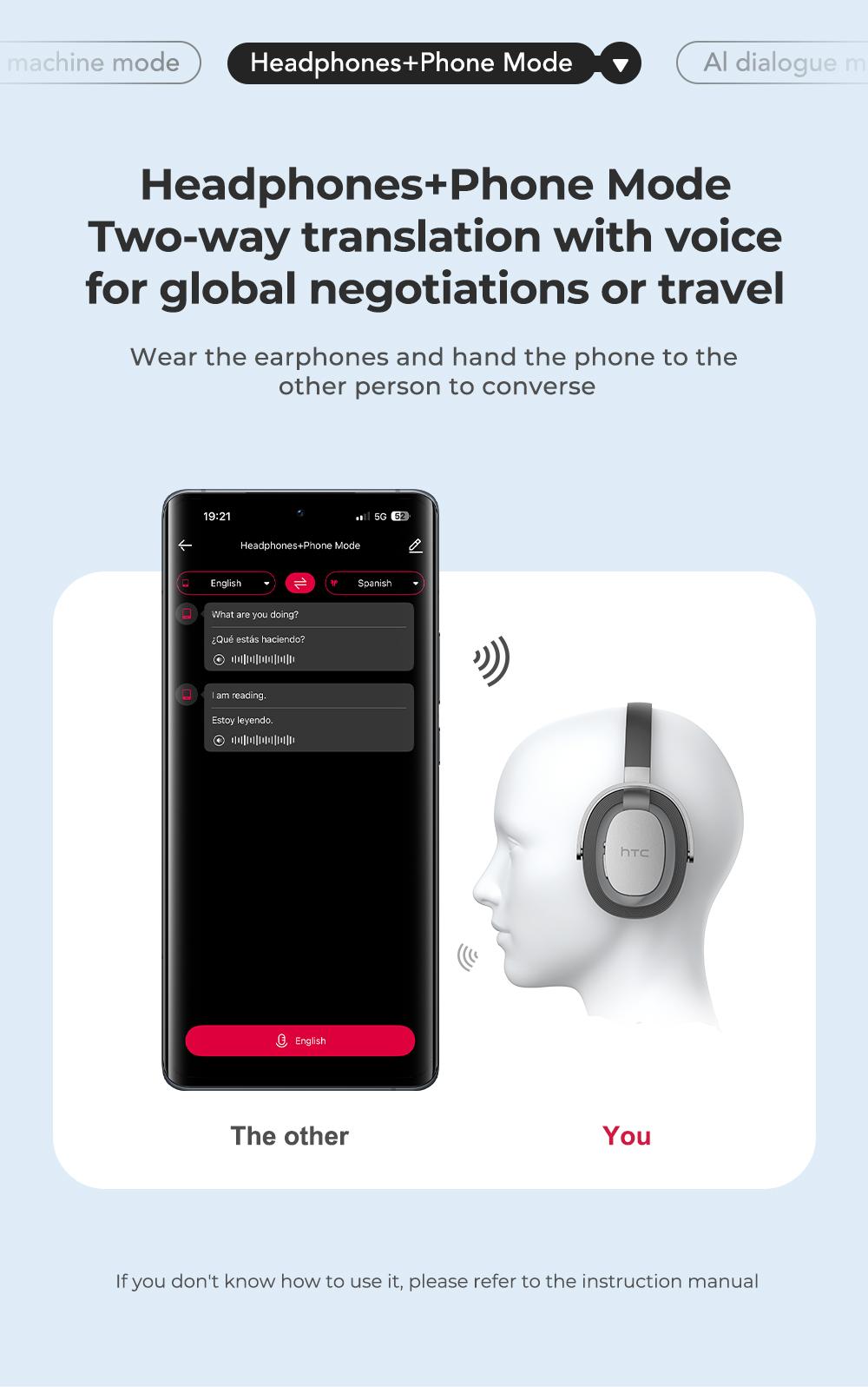 HTC HP07 AI Translating Headphones - 134 Language Real Time Translation Ultra Breathable Open Ear Design 30 Hour Battery HD Calls Sport Level Waterproof Lightweight Comfortable