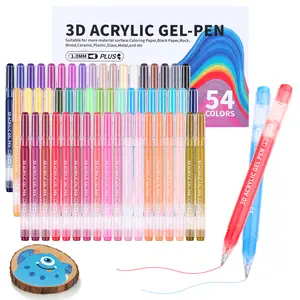 KEMYR 3D Acrylic Gel Pens,54Colors Plus Inks Acrylic Paint Markers With 1.0 mm Bullet Tip Point, Acrylic Paint Pens for Black Paper,Rock Painting, Glass, Wood, Fabric,Cards,Scrapbook,DIY Art Crafts