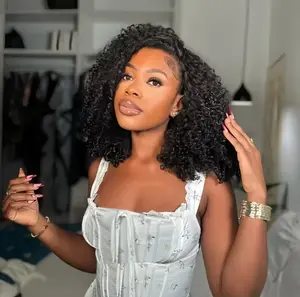 [3 IN 1] Brazilian Kinky Curly Half Wigs Upgraded Glueless Drawstring Wig For Beginners 14~34Inch 180Density Glueless Deep Wave Half Human Hair Wigs