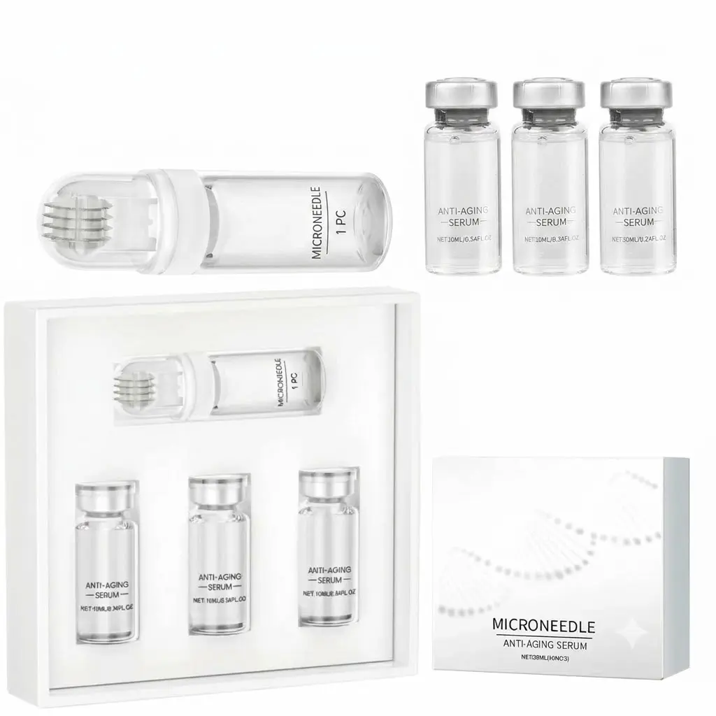 At-Home Face Micro Infusion System Kit - 10ml Hyaluronic Acid & Peptide Complex Serum + 1 Micro-Stamp Tool - Boosts Hydration, Firmness, Radiance, Smoothness for Skincare Routines