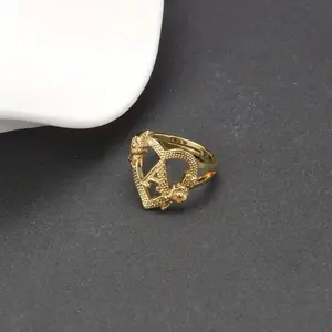 Heart Initial Adjustable Ring – Gold-Tone A–Z Letter Jewelry