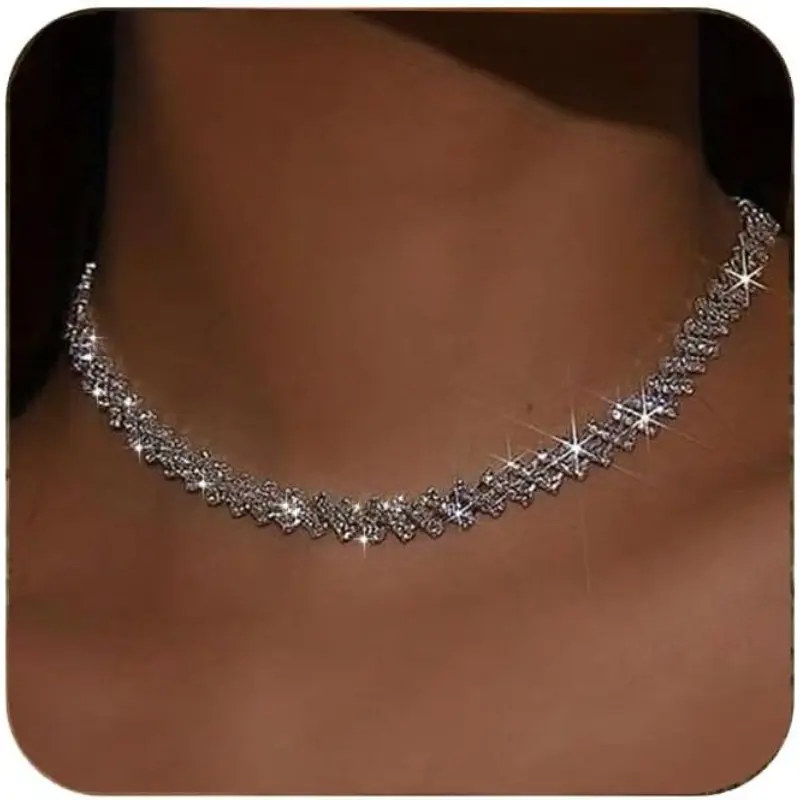 Luxe Rhinestone Choker Necklace for Women, Sparkly Crystal Cuban Link Chain Collar, Adjustable Jewelry Made with Safe Alloys, Party & Prom Necklace Gift, Safe Alloys, Luxe, Necklace And Chain, Rhinestone Necklaces