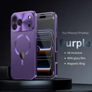 [No All Metal]Pc Back&Metal Frame,Comes with Screen Protector Film Ip 17 Pro Max Case Purple Full Coverage Privacy Screen Lens Protection Magnetic TPU Back International Warranty Phone Cases Phone Case 17 Pro Max