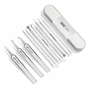 11 PCS Professional Pimple Popper Tool Kit, Stainless Steel Blackhead Remover & Acne Extractor with Needles, Zit Removal Kit in Metal Case, USB Rechargeable Eyebrow Trimmer for Facial Cleaning, Rechargeable Battery Hair Tool