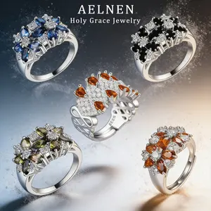 AELNEN S925 Zirconia Sterling Silver Wedding Ring for Adults - Blue Elegance Ring with Flower Design for Valentine's Day, Mother's Day, and Wedding