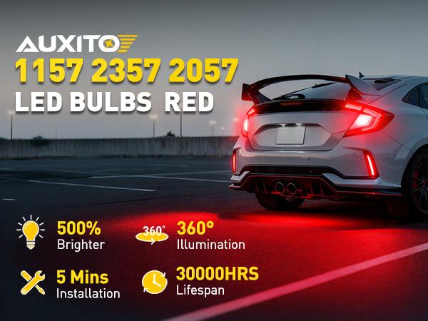 AUXITO Upgraded 7440/7443 3156/3157 1157 1156 LED Bulbs for Reverse Lights Brake Tail Light Bulbs, CANBUS Ready, 3800LM 500% Brighter White/Red/Yellow/Flashing Strobe Red included, for Backup Tail Brake DRL Turn Signal Parking Lights,Pack of 2