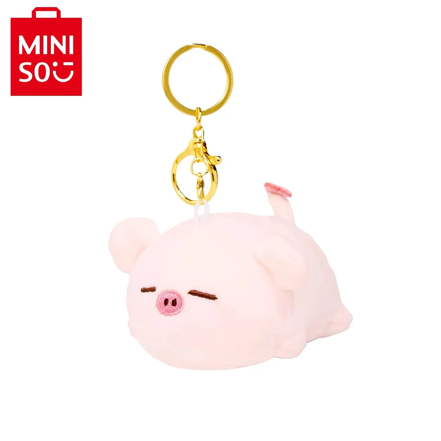 MINISO B-BO Pig Theme Lying Pose Stuffed Animal Keychain - Unisex Cute Collectibles, Fluffy Backpack Charm Gift, Soft Cartoon Characters Toy Pendant, Birthday Gift for Girls Kids, Back To School Accessory