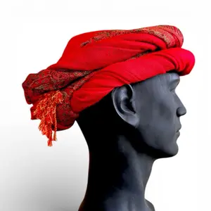 Red Border Head Wrap Turban