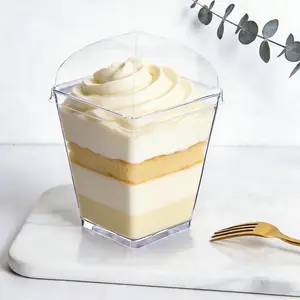 50 Pack 5 oz Dessert Cups with Dome Lids and Spoons, Plastic Pudding Cups with Lids Mini Parfait Shooter Cups for Party Individual Banana Pudding Jello Yogurt Fruit Trifle clear cup cam