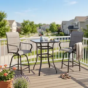 Walsunny Swivel Bar Stools Set of 3, Outdoor Indoor High Top Patio Textilene Reclined Chairs, All-Weather Bar Elegant Furniture for Kitchen Dining Table