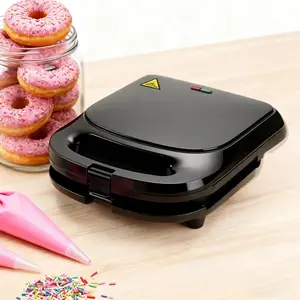 Thermostat control, donut maker with non stick board, LED indicator light, cold touch handle, easy to clean (black) US standard two plug