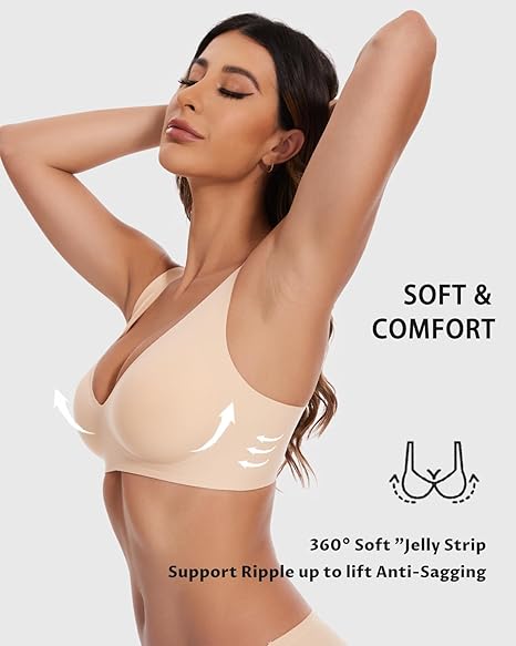Women's Seamless Wireless Bra Full Coverage Push Up No Underwire Tshirt Comfortable Everyday Plus Size Friendly Jelly