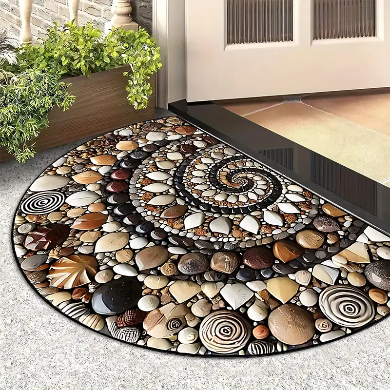 Colorful Pebble Print Welcome Mat, Soft Machine Washable Half Round Indoor Outdoor Door Mat, Perfect for Home Entryway Decoration, Household Decorative Rug, Home Decorative Rugs, Abstract Rug