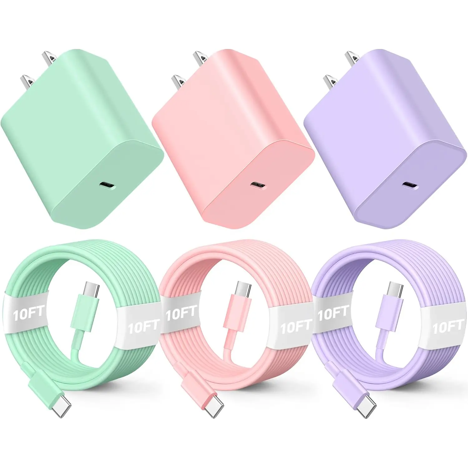 for iPhone 17 16 15 Fast Charger and 10ft Type C to C Cable Cord Long,Colour series 20W USB C Charging Block for iPhone 16 Pro/16 Plus/15 Pro Max/15,for iPad Wall Plug Power Adapter Cube Brick 12.9/11/Air 4th/6 Gen/Mini