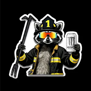 Firefighter Trash Panda Raccoon with monster  Includes two 2.5" Stickers