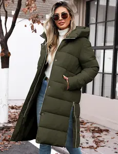 UMIPUBO Winter Womens Long Puffer Coat Down Thicken Warm Quilted Jacket Mid-Length with Side Zipper & Hood Outerwear Casual Womenswear