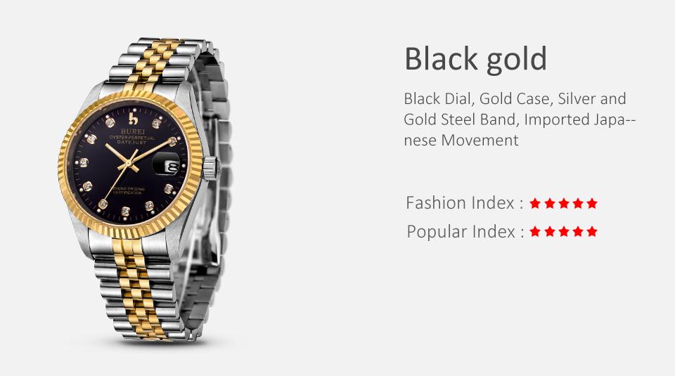 BUREI Men's Luxury Automatic Watch Two Tones Stainless Steel Dress Wrist Watches Self-Winding