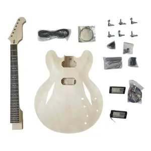 DIY Electric Guitar Kit DG335 Style Silver Accessories Rhombic Hole 6 String Semi-Hollow Maple Body Mahogany Neck Rosewood Fretboard