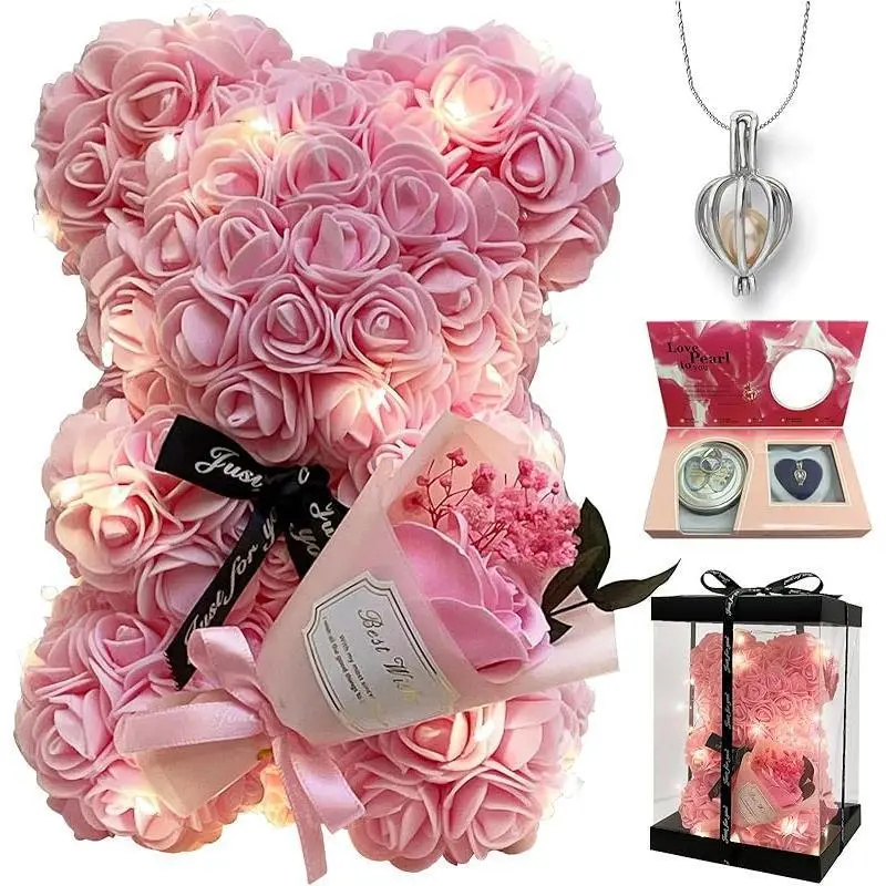 Handmade Eternal Flower Rose Teddy Bear Gift Box, Suitable for Couples, Mother's Day, Valentine's Day, Anniversary, Birthday, Halloween, Christmas, Birthday Gift Set, Gift Box Design