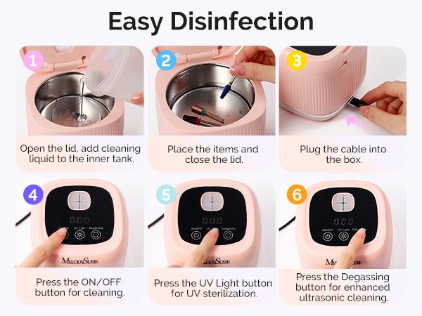 MelodySusie Ultrasonic Cleaner with Sterilization, 2-in-1 Machine for Manicure, Home & Salon, Incompatible with Acetone MelodySusie Ultrasonic Cleaner with Sterilization, 2-in-1 Machine for Manicure, Home & Salon, Incompatible with Acetone