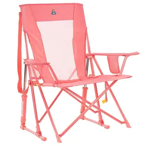 Spring-Action Outdoor Rocking Chair, Foldable Camping Rocker With Solid Backrest And Shoulder Support, Heavy Duty Portable Chair For Tailgating, Beach & Patio
