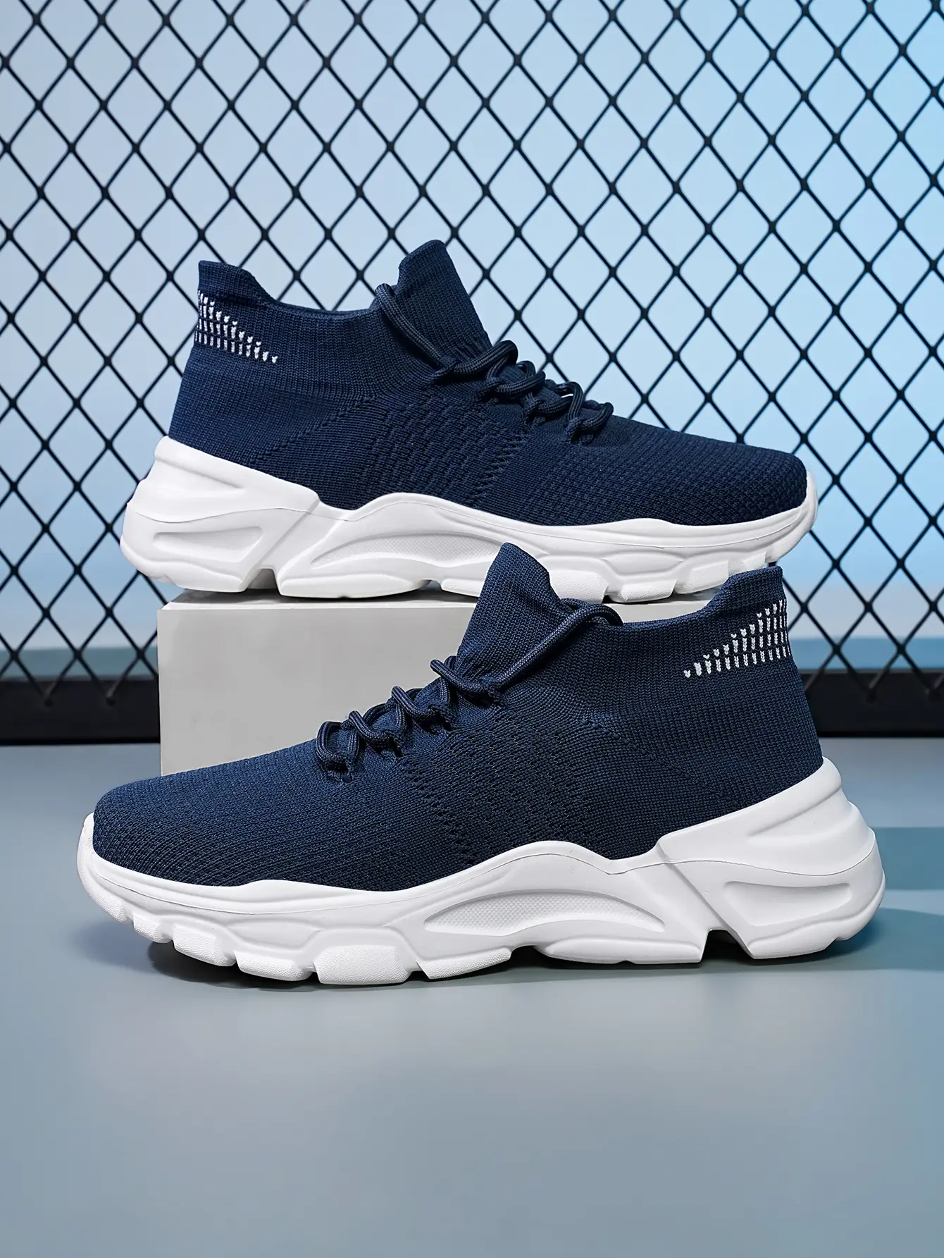 Men's High-Top Sock Sneakers, Lightweight Color Block Knitted Trainers with a Chunky Platform for Skate Style and Casual Walking, Casual Walking Sneakers, Thick Soled Sneakers