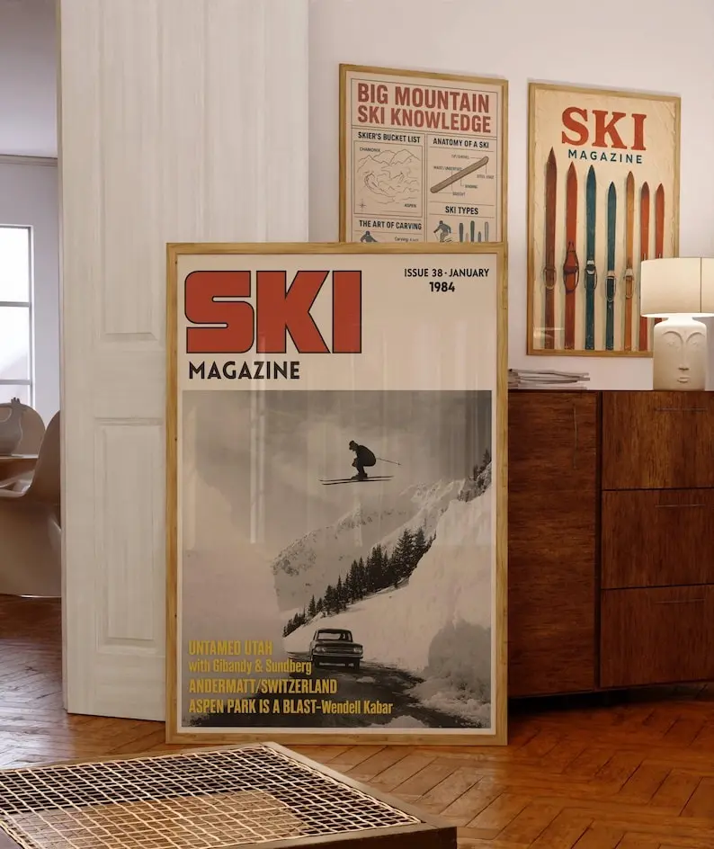Retro Apres SKI Magazine Unframe posters, vintage magazine cover print, Winter wall art, Ski lodge decor, Aspen Verbier Skiers Photography Print