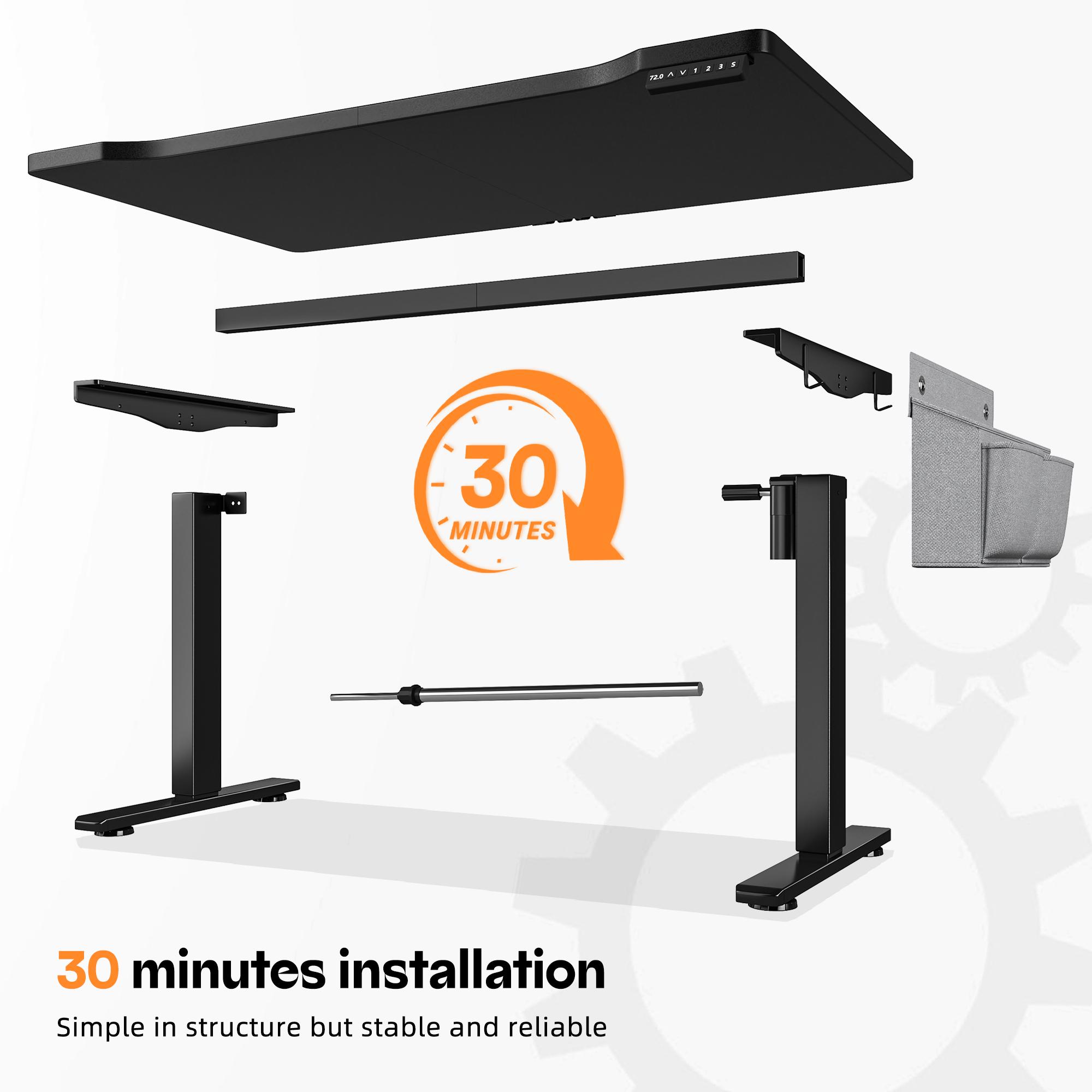 【Smart Memory Height】Raybee Electric Standing Gaming Desk with LED 56'' Sit Stand Up Desk Adjustable Height 3 Memory Preset Computer Home Office Desk with Side Pocket
