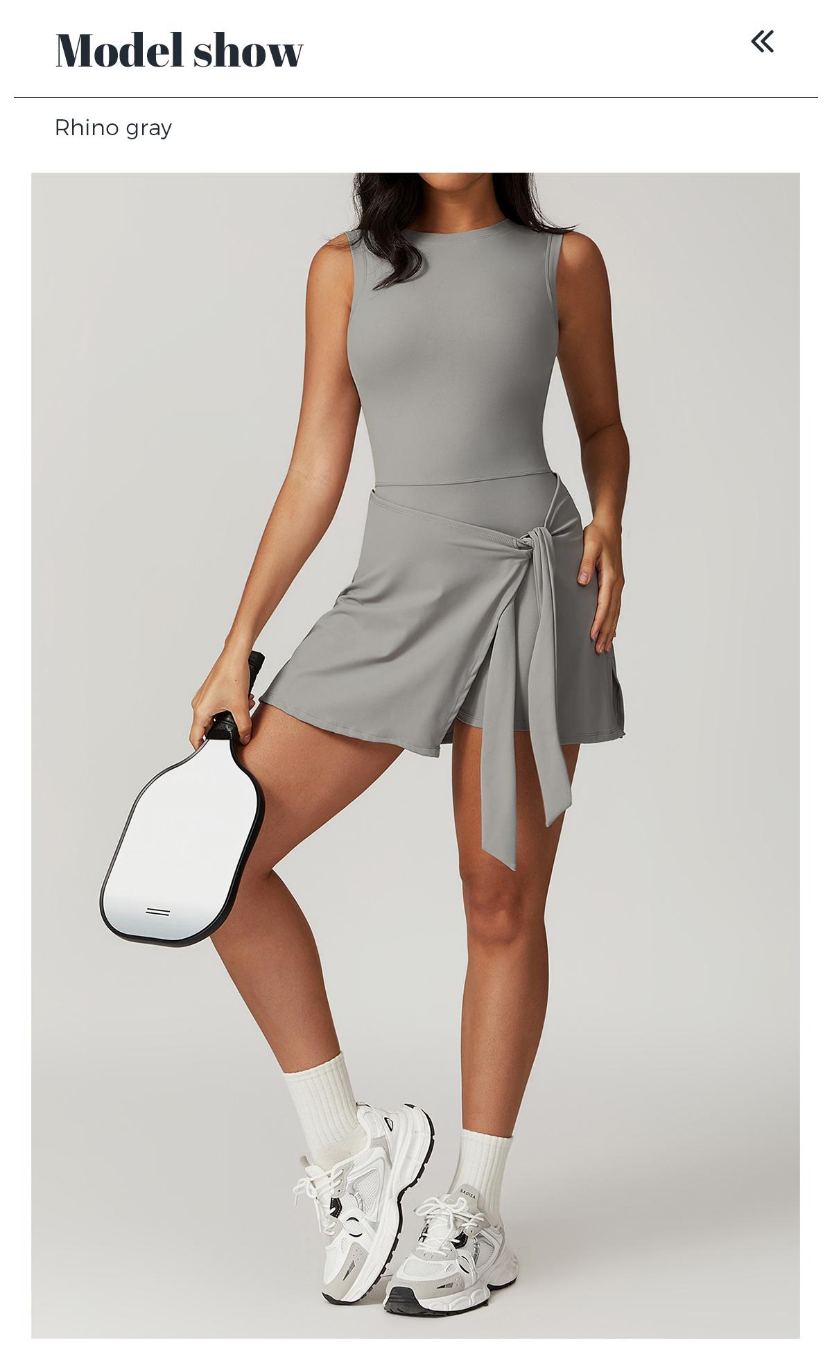 YEOREO Women's Tennis Skirt Sleeveless Yoga Golf Sports Skirt with Ruffle Side Slits Gym Skirt Built-in Shorts Athletic Skort