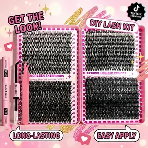 Complete Professional False Eyelash Extension Kit, 300/800 Pcs Natural Feathery Sectional Eyelash Set, Mixed Density 30D/40D/50D D-Curl, Multiple Lengths 8-18mm, with Adhesive, Sealer & Application Tools, Reusable Lightweight Daily Makeup Cosmetic