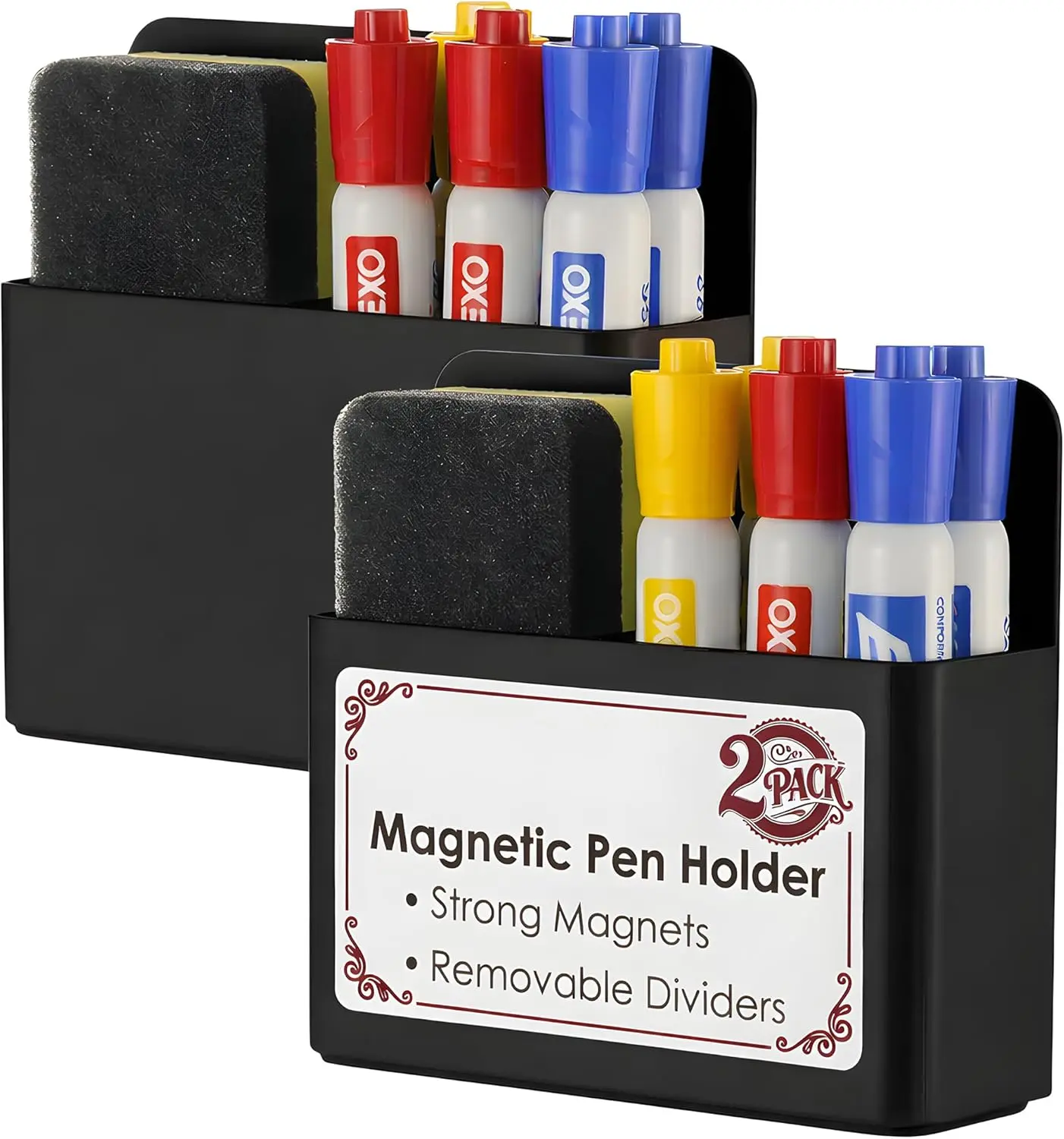 Magnetic Dry Erase Marker Holder, Non-Slip Acrylic Strong Hold Desktop Organizer for Whiteboard, Fridge, Office Desk & All Metal Surfaces Pen Pencil Cup, Acrylic Desk Accessories
