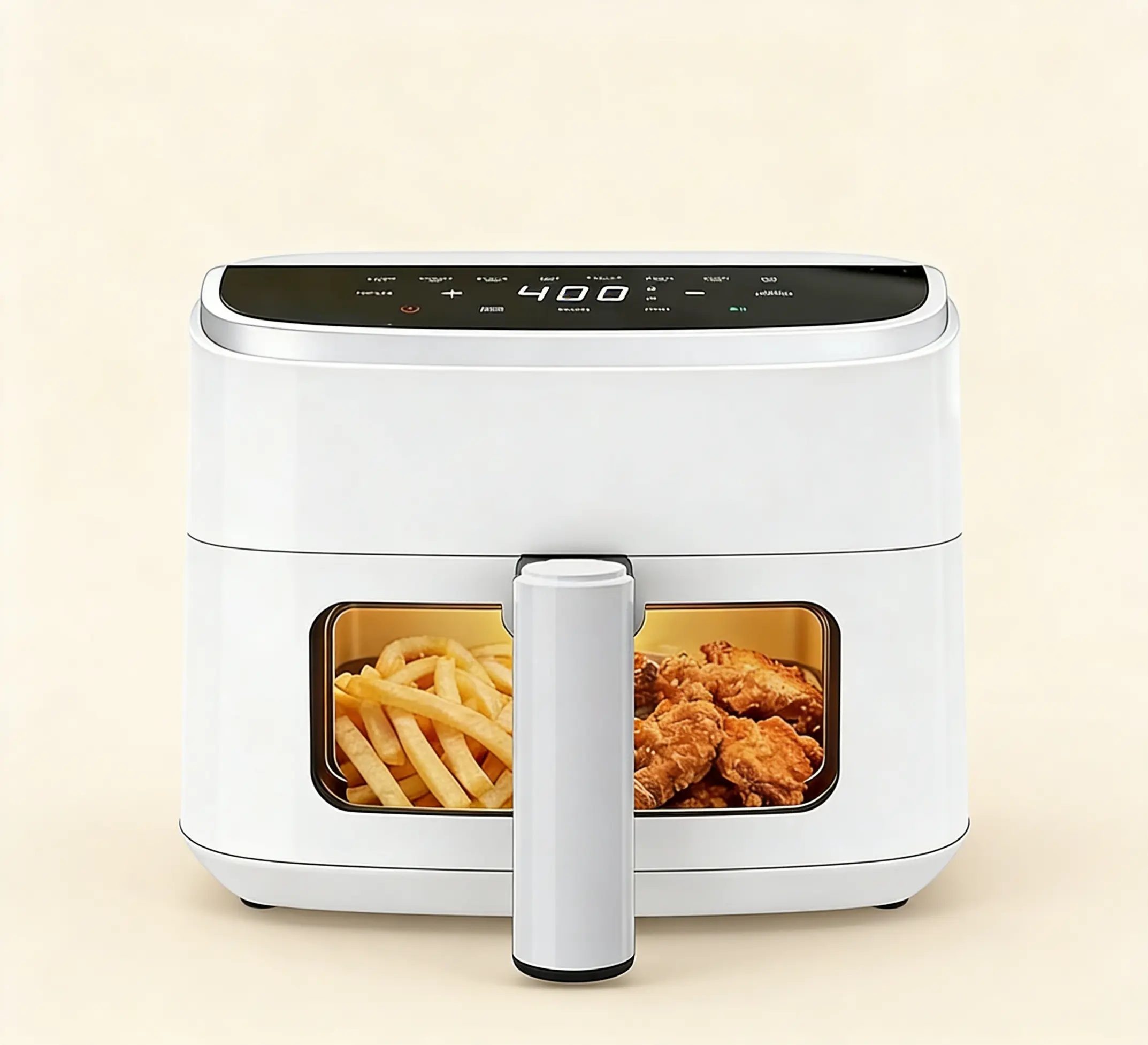 New 4 Qt 8-in-1 Digital Air Fryer Multifunctional Cooker - White Electric ABS Airfryer for 3-4 People, Visible Window, Nonstick Dishwasher-Safe Basket, 60-Min Timer, 1500W, Ideal for Frying, Baking