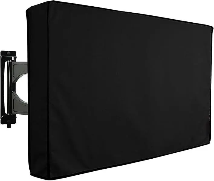 Outdoor 70-75 Inch Flat Screen TV Cover, 68x42 in 600D Thick Fabric Weatherproof Protector, Black with Bottom Closure for Outside Use, 600D Fabric
